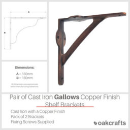 Oakcrafts -Pair Of Cast Iron Gallows Shelf Brackets With A Copper Finish - 150mm X 150mm - thumbnail 4