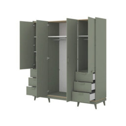 Arte Scandi Green & Oak 4 Door 6 Drawer Wardrobe - Modern Bedroom Storage With Shelves & Dual Hanging Rails W190 X H215 X D57Cm - thumbnail 3