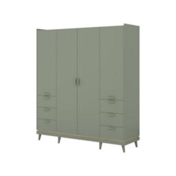 Arte Scandi Green & Oak 4 Door 6 Drawer Wardrobe - Modern Bedroom Storage With Shelves & Dual Hanging Rails W190 X H215 X D57Cm - thumbnail 2