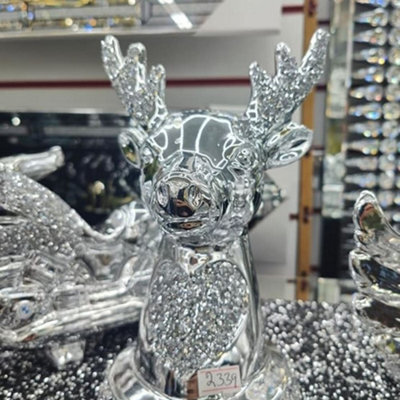Biznest Sparkle Ornament Silver Reindeer Moose Deer Head Sculpture Figurine For Christmas Indoor Home