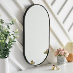 Living And Home Black Wall Mounted Oval Bathroom Framed Mirror Vanity Mirror For Dressing Table 400 X 700 mm - thumbnail 2