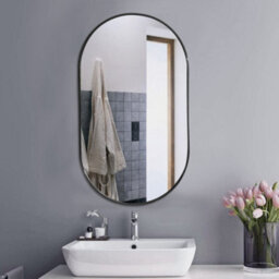 Living And Home Black Wall Mounted Oval Bathroom Framed Mirror Vanity Mirror For Dressing Table 400 X 700 mm