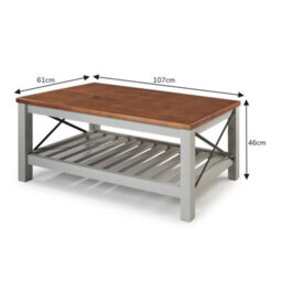 Mercers Furniture Cottage Grey Painted Pine Coffee Table Wooden With Storage Shelf 46H X 107W X 61D Cm - thumbnail 7