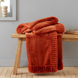 Catherine Lansfield Velvet And Faux Fur 150X200Cm Blanket Throw Burnt Orange