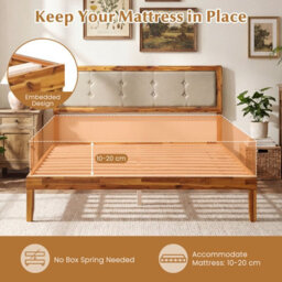 Gainoom 150 X 200 Cm Solid Acacia Wood Bed Frame Upholstered Platform Bed With Wooden Slat Support & Ample Under-Bed Space - thumbnail 6