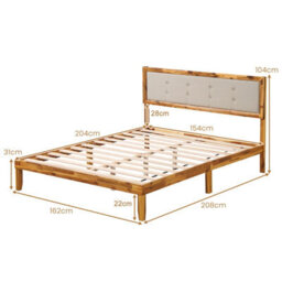 Gainoom 150 X 200 Cm Solid Acacia Wood Bed Frame Upholstered Platform Bed With Wooden Slat Support & Ample Under-Bed Space - thumbnail 2