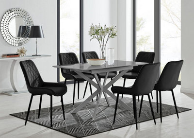 Furniturebox Uk Lira 100Cm Grey Metal Extending Dining Table & 6 Black Pesaro Black Leg Chairs - image 1