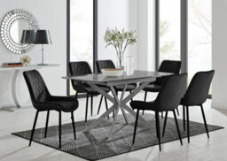 Furniturebox Uk Lira 100Cm Grey Metal Extending Dining Table & 6 Black Pesaro Black Leg Chairs - thumbnail 1