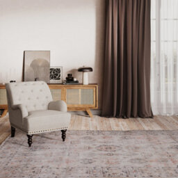 Loomed Vintage Design Cotton Chenille Rug Cream Grey Beige Machine Washable 120Cm X 170Cm - thumbnail 4