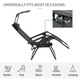 Outsunny Zero Gravity Chair Adjustable Patio Lounge W/ Cup Holder Black - thumbnail 7