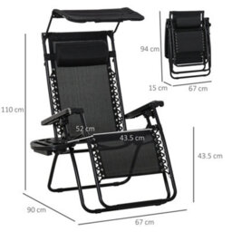 Outsunny Zero Gravity Chair Adjustable Patio Lounge W/ Cup Holder Black - thumbnail 3