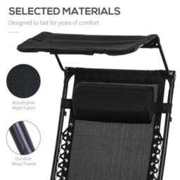 Outsunny Zero Gravity Chair Adjustable Patio Lounge W/ Cup Holder Black - thumbnail 5