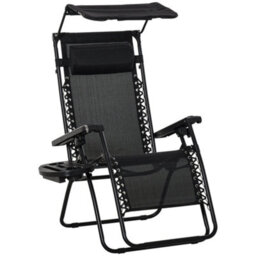 Outsunny Zero Gravity Chair Adjustable Patio Lounge W/ Cup Holder Black - thumbnail 2