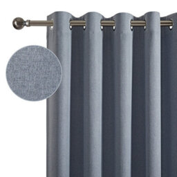 Aspire Homeware Grey Linen 100% Blackout Curtain Thermal Insulated Eyelet Door Curtain Single Panel (W)168Cm X (D)213Cm - thumbnail 2