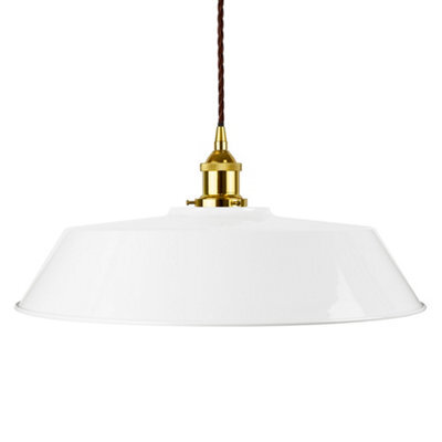 White Large Chancery Painted Dome Pendant Light With Gold Lamp Holder And Brown Twisted Cable - Se Home - image 1