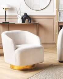 Beliani Swivel Armchair Lavik Boucle Off-White - thumbnail 2