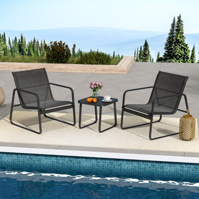 Costway 3 Pcs Patio Conversation Set Outdoor Bistro Set W/tempered Glass Table - image 1