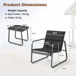 Costway 3 Pcs Patio Conversation Set Outdoor Metal Chair & Table Set W/ Glass Tabletop - thumbnail 3