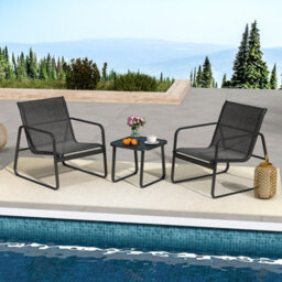 Costway 3 Pcs Patio Conversation Set Outdoor Bistro Set W/tempered Glass Table
