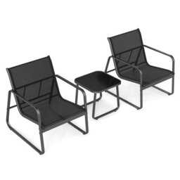 Costway 3 Pcs Patio Conversation Set Outdoor Metal Chair & Table Set W/ Glass Tabletop - thumbnail 2