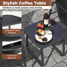 Costway 3 Pcs Patio Conversation Set Outdoor Metal Chair & Table Set W/ Glass Tabletop - thumbnail 7
