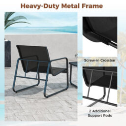 Costway 3 Pcs Patio Conversation Set Outdoor Metal Chair & Table Set W/ Glass Tabletop - thumbnail 8