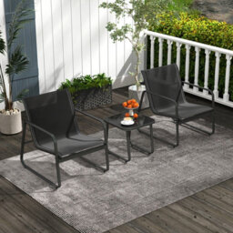 Costway 3 Pcs Patio Conversation Set Outdoor Metal Chair & Table Set W/ Glass Tabletop - thumbnail 5
