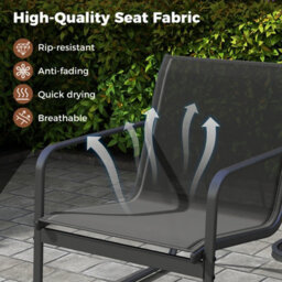 Costway 3 Pcs Patio Conversation Set Outdoor Metal Chair & Table Set W/ Glass Tabletop - thumbnail 6