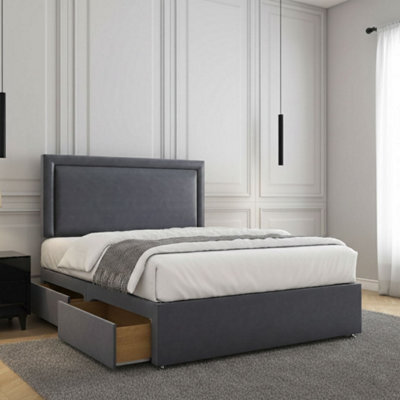 REGIONAL FURNISHINGS Divan Bed Set Steel Plush Velvet Upholstered 24Inch Headboard 2Drawersfootend & Mattress In Double King 4Ft 6Ft Sizes - image 1