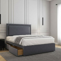 REGIONAL FURNISHINGS Divan Bed Set Steel Plush Velvet Upholstered 24Inch Headboard 2Drawersfootend & Mattress In Double King 4Ft 6Ft Sizes - thumbnail 1