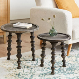 Wyld And Coco Mango Wood Co Set Of 2 Round Side Tables, Dark Matt Finish, Traditional Carved Legs, 46 X 46 X 44 Cm - thumbnail 2