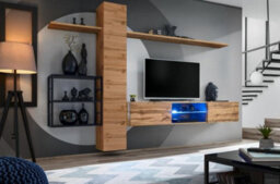 Arte Switch Metal V Oak Wotan Entertainment Unit 270Cm - Warm Oak & Metal Storage Wall