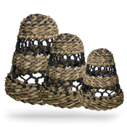 Serenityy Natural Banana Leaf And Hitam Raffia Lamp Shades - Set Of 3, Candle Shape, Natural And Black - thumbnail 4
