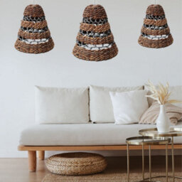 Serenityy Natural Banana Leaf And Hitam Raffia Lamp Shades - Set Of 3, Candle Shape, Natural And Black - thumbnail 2
