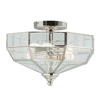 Elegant 2 Bulb Semi-Flush Led Light In Polished Nickel Finish