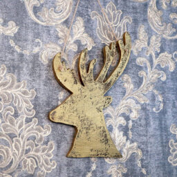Shatchi 26Cm Golden Christmas Wooden Hanging Deer Wall Decoration Xmas Home Office Holiday Decorative Centrepiece - thumbnail 4