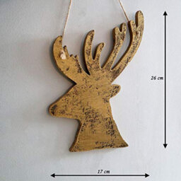 Shatchi 26Cm Golden Christmas Wooden Hanging Deer Wall Decoration Xmas Home Office Holiday Decorative Centrepiece - thumbnail 7