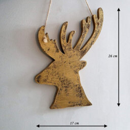 Shatchi 26Cm Golden Christmas Wooden Hanging Deer Wall Decoration Xmas Home Office Holiday Decorative Centrepiece - thumbnail 6