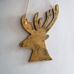 Shatchi 26Cm Golden Christmas Wooden Hanging Deer Wall Decoration Xmas Home Office Holiday Decorative Centrepiece