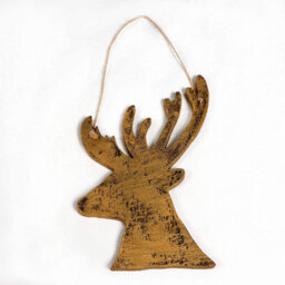 Shatchi 26Cm Golden Christmas Wooden Hanging Deer Wall Decoration Xmas Home Office Holiday Decorative Centrepiece - thumbnail 2
