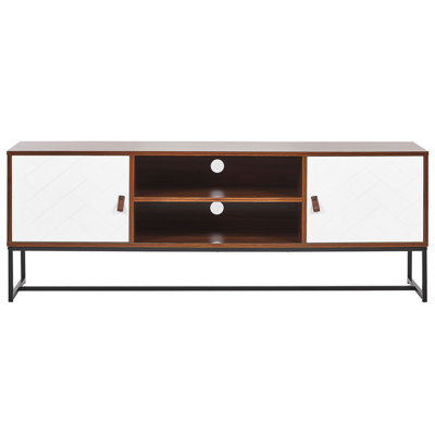 Beliani Two-Tone Tv Stand With Metal Legs, White And Dark Wood, Fits Up To 68In Tvs, 1500 X 400 X 550mm - image 1