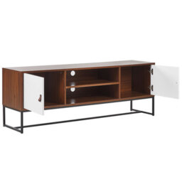 Beliani Two-Tone Tv Stand With Metal Legs, White And Dark Wood, Fits Up To 68In Tvs, 1500 X 400 X 550mm - thumbnail 4