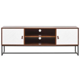 Beliani Two-Tone Tv Stand With Metal Legs, White And Dark Wood, Fits Up To 68In Tvs, 1500 X 400 X 550mm - thumbnail 1