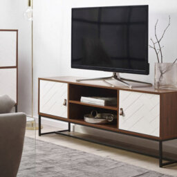 Beliani Two-Tone Tv Stand With Metal Legs, White And Dark Wood, Fits Up To 68In Tvs, 1500 X 400 X 550mm - thumbnail 2