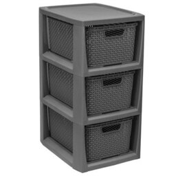 Pluto Packaging 1 X 3 Drawer Grey Stylish Rattan Effect Commode Baskets Home Office Storage Unit - thumbnail 1