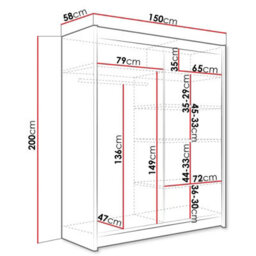 Camino 1 Wardrobe With Sliding Doors And Mirror Modern Bedroom Storage Cabinet Hanging Rail And Shelves White Artisan Oak - thumbnail 4