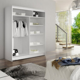 Camino 1 Wardrobe With Sliding Doors And Mirror Modern Bedroom Storage Cabinet Hanging Rail And Shelves White Artisan Oak - thumbnail 3