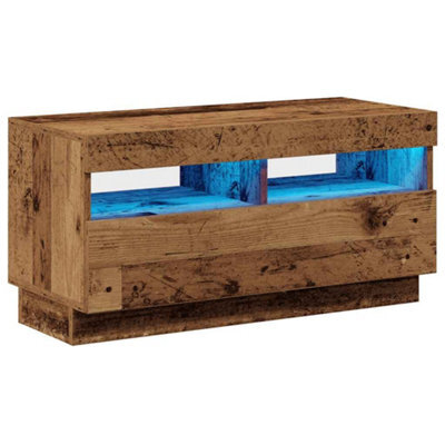 Berkfield Modern Tv Cabinet With Led Lights Old Wood 80X35X40 Cm Engineered Wood - image 1