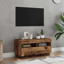 Berkfield Modern Tv Cabinet With Led Lights Old Wood 80X35X40 Cm Engineered Wood - thumbnail 2