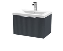 Hudson Reed Fluted Wall Hung 1-Drawer Vanity And Mid-Edge Basin, Contemporary Sink Vanity Unit, Soft Black, 600mm - thumbnail 1